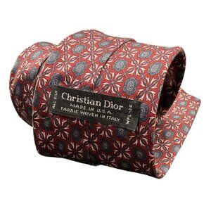 Vintage Christian Dior Tie | Red Silk Geometric | Made in USA